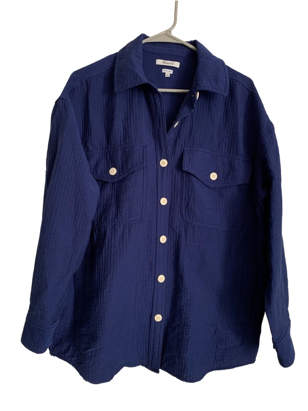 MADEWELL Women’s Purple Blue Textured Button Up Cotton Shirt Jacket